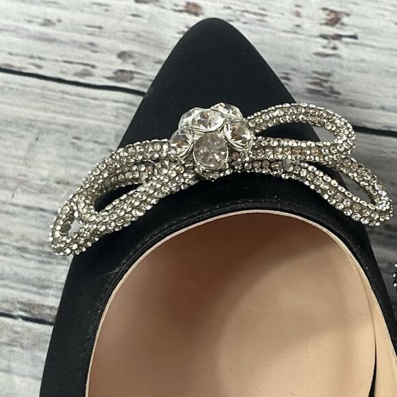 Yetier Heels Pumps Shoes size 10 Black Satin Faux Diamond Bow Cocktail Evening - Picture 12 of 12